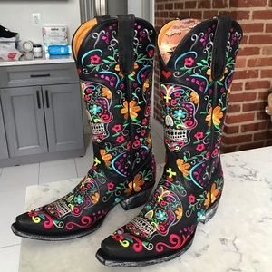 Old Gringo Ladies Black Klak Sugar Skull Boots 7B